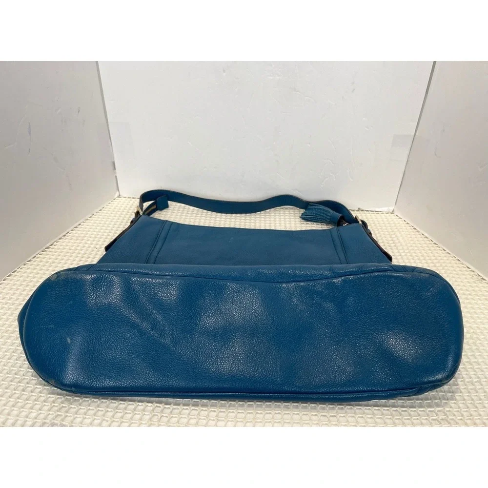 Kate Spade New York Hobo Shoulder Bag Teal Blue Pebbled Leather Tassel Large